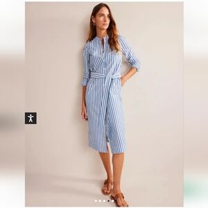 Boden Blue and White Striped Midi Dress
